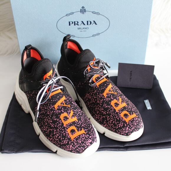 Prada Logo Speckled Lace Up Sneakers - Picture 3 of 15